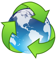 recycling symbol encircling cartoon of earth